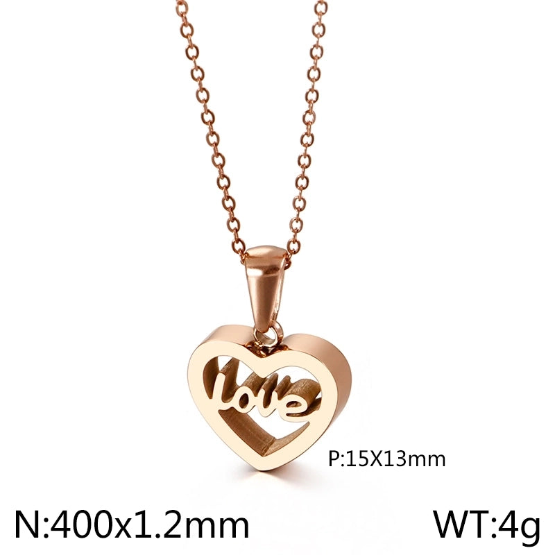 Romantic Letter Heart Shape Titanium Steel Plating Rose Gold Plated Gold Plated Pendant Necklace