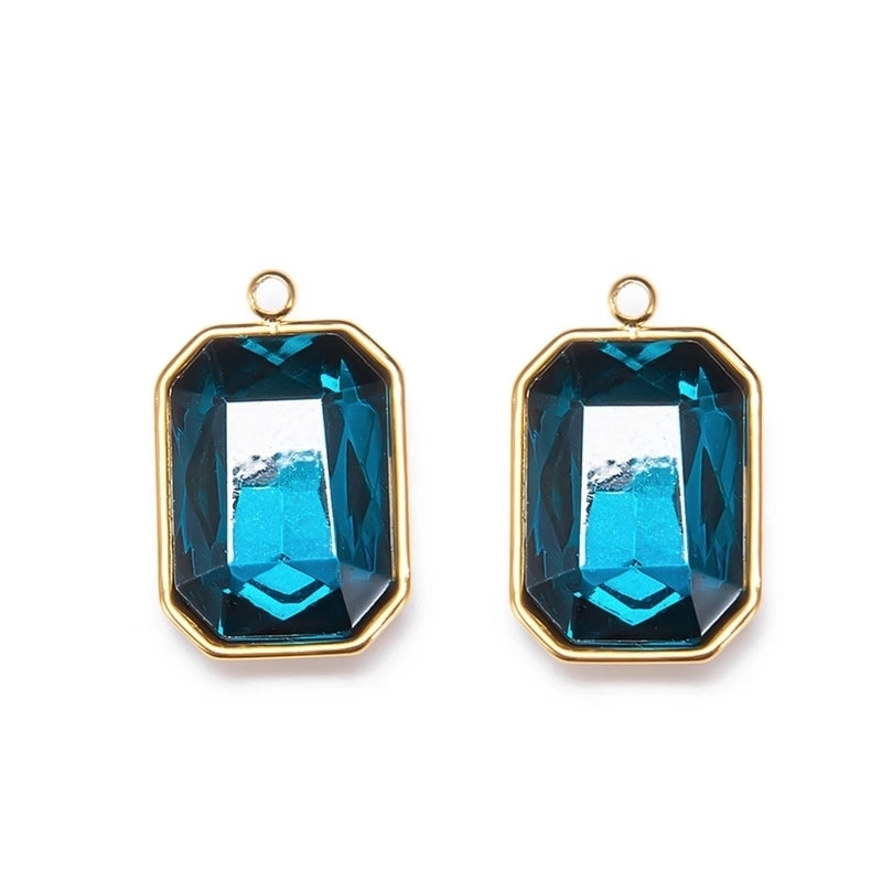 5 PCS/Package 12 * 16mm Hole 1~1.9mm Stainless Steel Glass Zircon Rectangle Polished Pendant