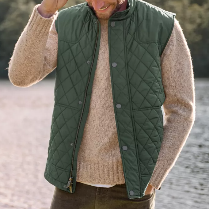 Men's Vintage Quilted Down Puffer Stand Collar Vest-inspireuse