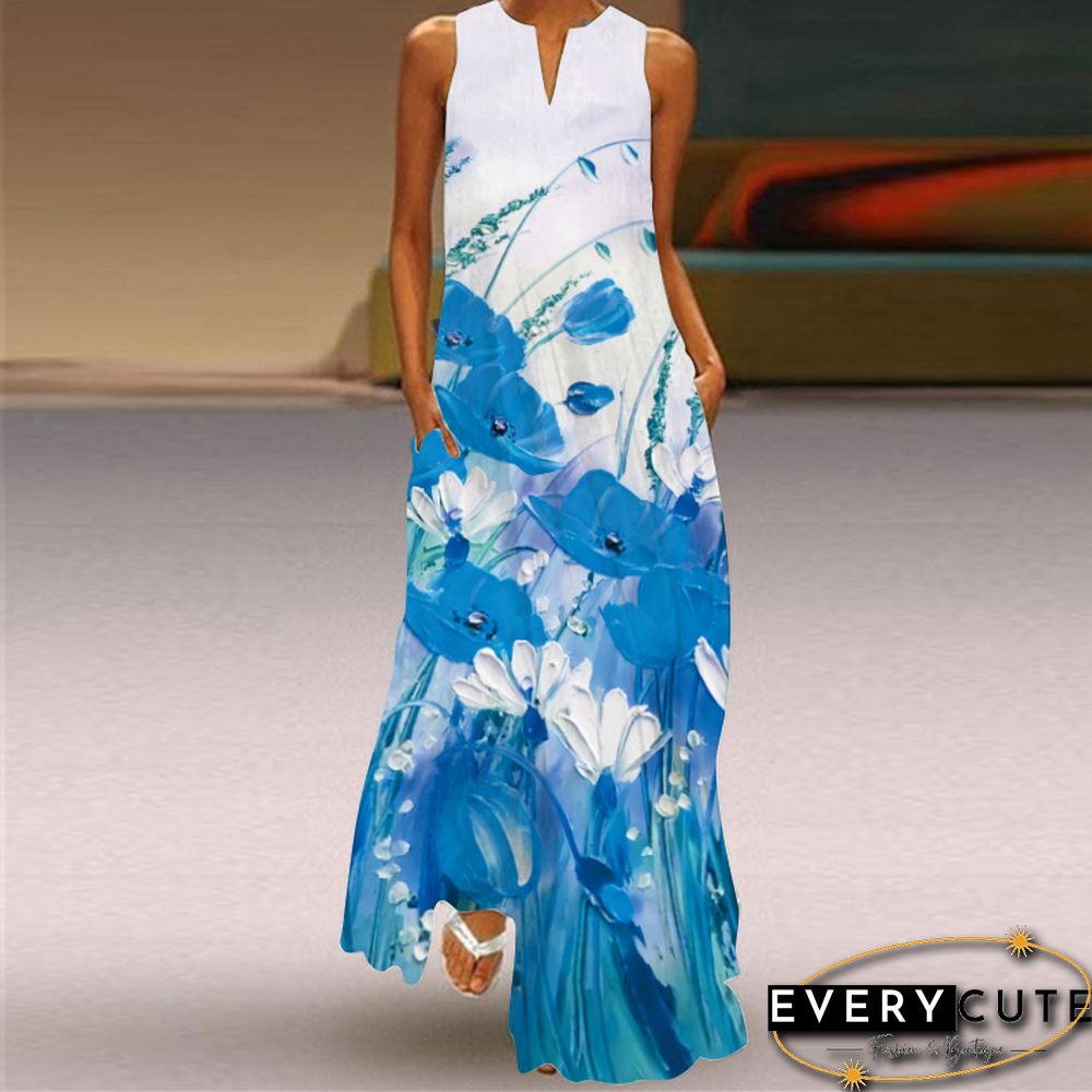 Women's Sleeveless Dress In Summer V-neck Print Dress White Dresses