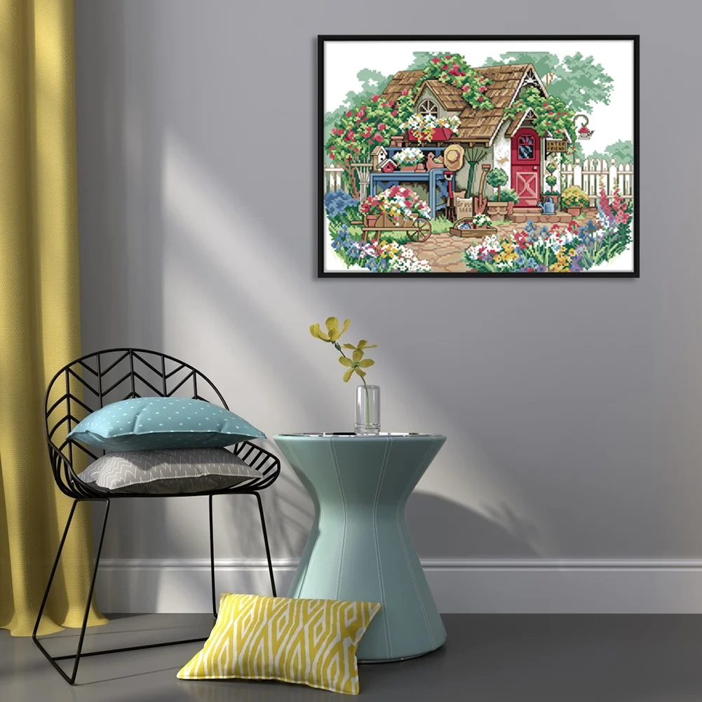 DIY Stamped Cross Stitch 11CT Embroidery 56*42cm - Flower House