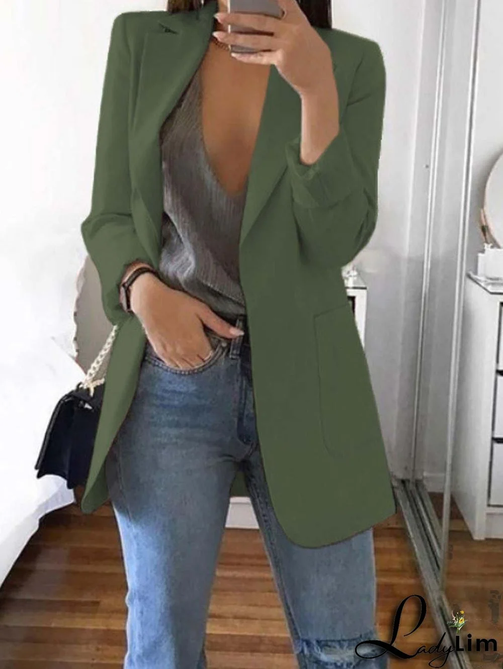 Laper Collar Double Button Pocket Side Pea Coat