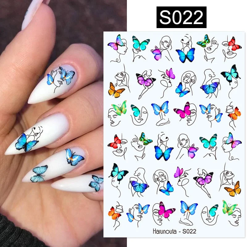 1PC Black White Leaves Flower 3D Nail Stickers Tropical Plants Mandala Leaf Geometry Transfer Decals Nail Art Decorations-Nail Inspo