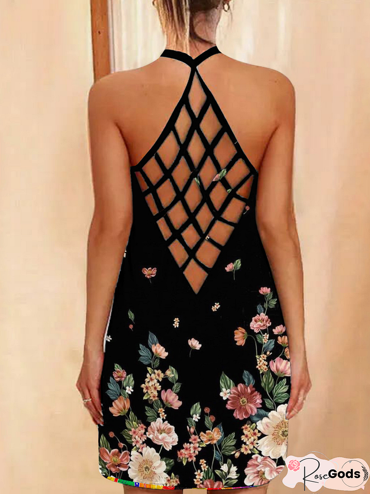 New Printed Sexy Hollow Neck Slim Dress Women In Summer