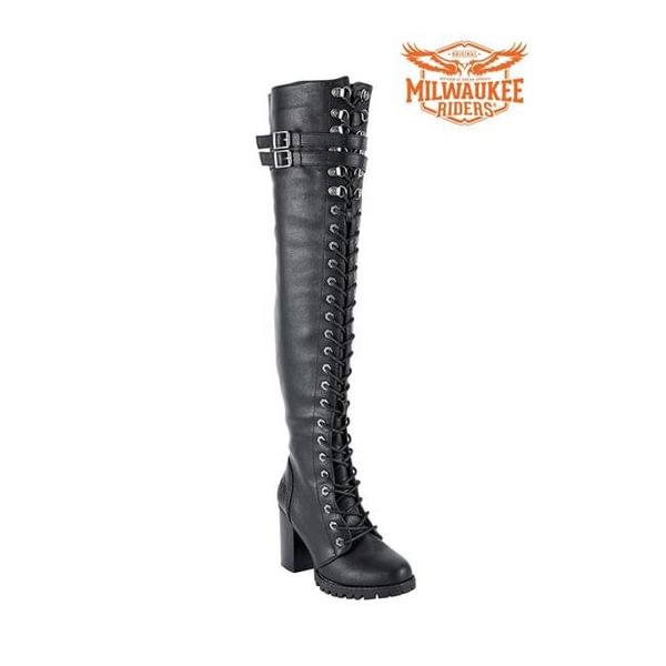 Dealer Leather MR-BTL7003-7 Milwaukee Riders Ladies Knee High Laced Boots - Size 7 - Shop Trendy Women's Clothing | LoverChic