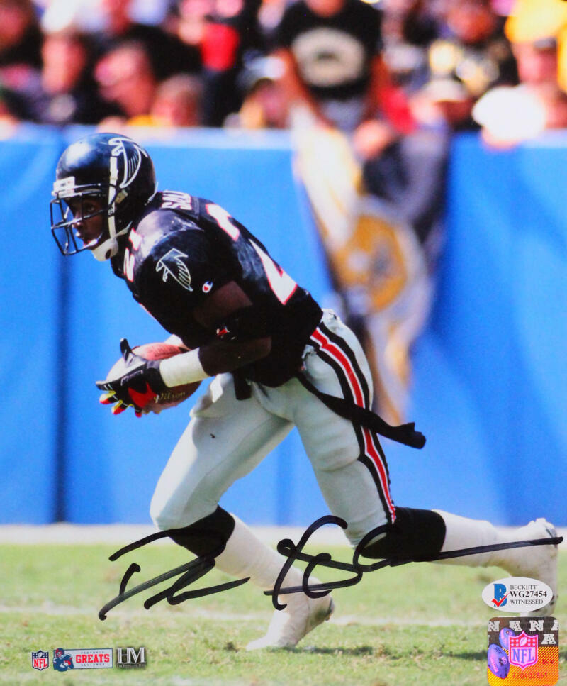 Deion Sanders Signed Atlanta Falcons 8x10 Running HM Photo Poster painting- Beckett W *Black