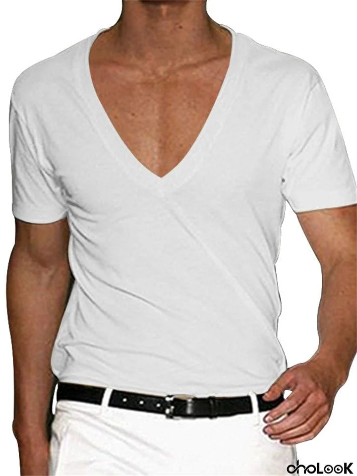 Men's Fashion Summer Deep V Neck Plain T-shirts