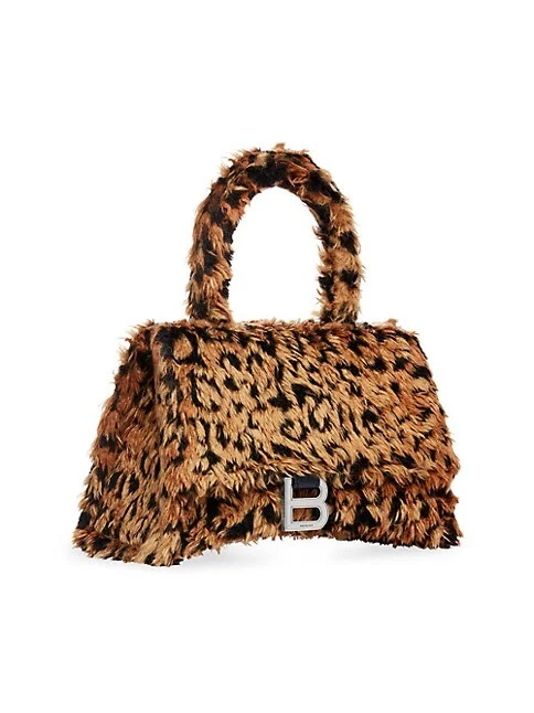 Balenciaga Hourglass Small Handbag With Strap With Leopard Print
