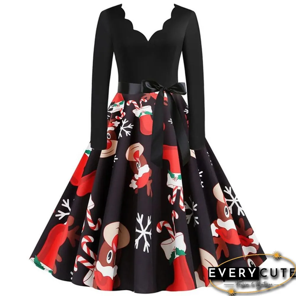 Christmas Prom Dress-Bow Style Santa Claus Print Swing`