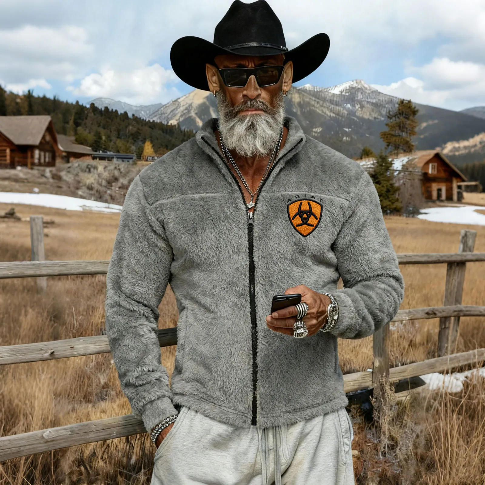 Men's Western-style Fleece Jacket, Suitable For Outdoor Adventures