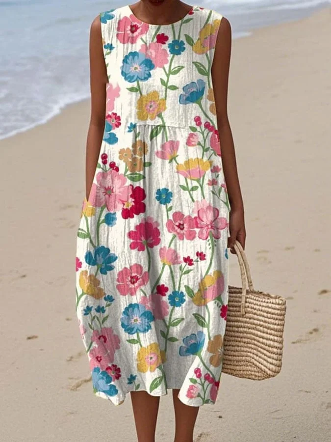 Women's Vintage Floral Print Casual Dress 