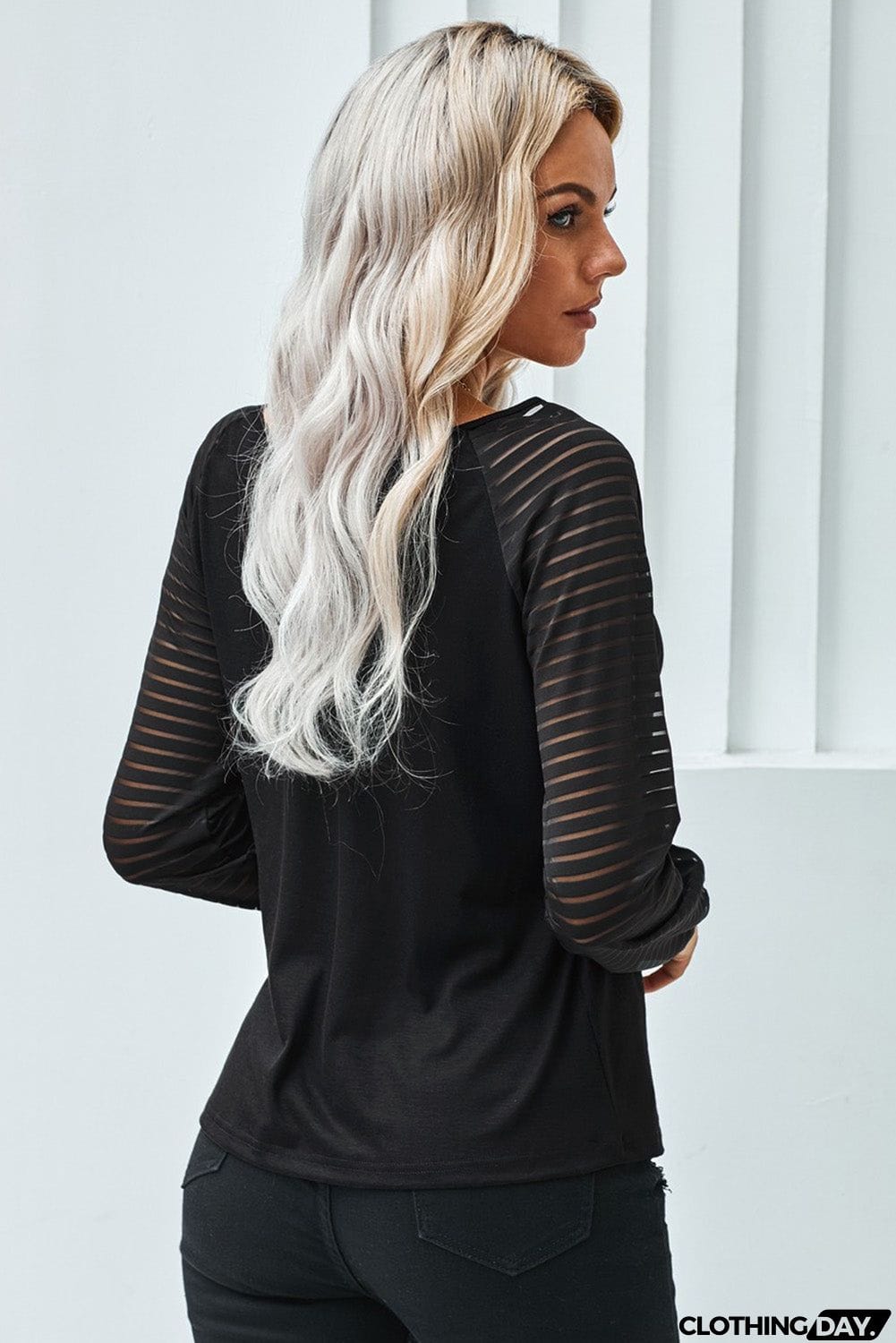 Sheer Stripe V-Neck Top
