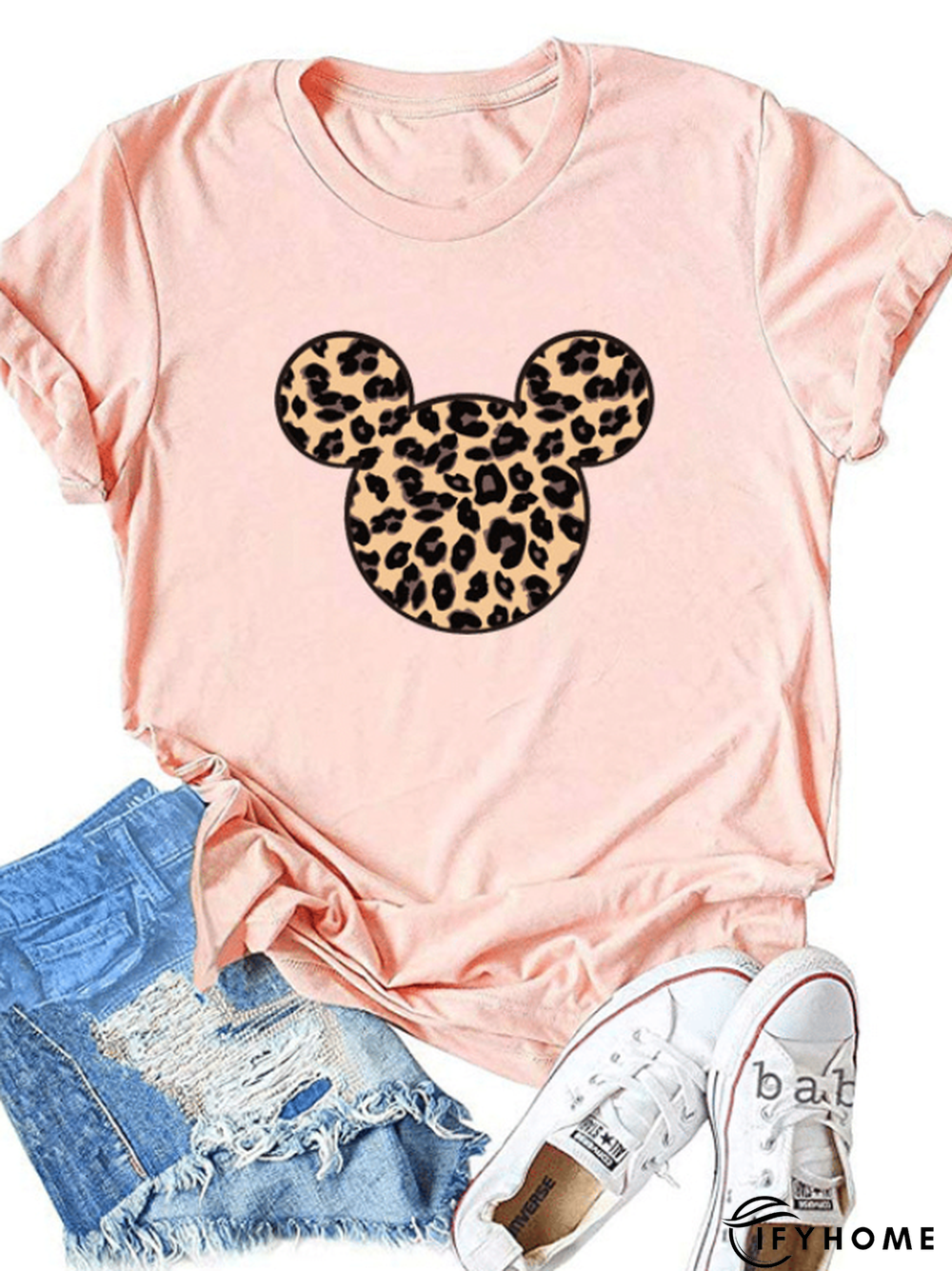 Leopard Cotton-Blend Casual Short Sleeve T-shirt | IFYHOME