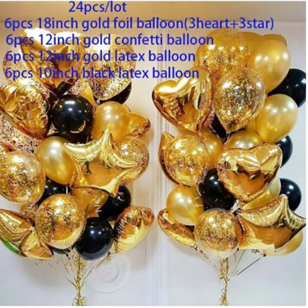 Gold Confetti Balloons Mixed 18inch Star Heart Foil Balloon Birthday Party Black Gold Latex Baloon Air Ball Wedding Decorations