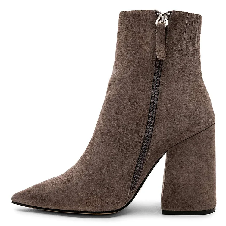 Bottes cheville en daim marron avec talon bloc et fermeture éclair Flusfy