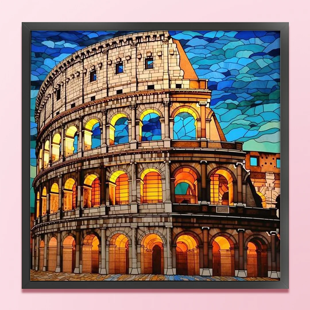 Glass Painting Colosseum Full 11CT DIY Stamped Cross Stitch Kit 45x45cm Decor