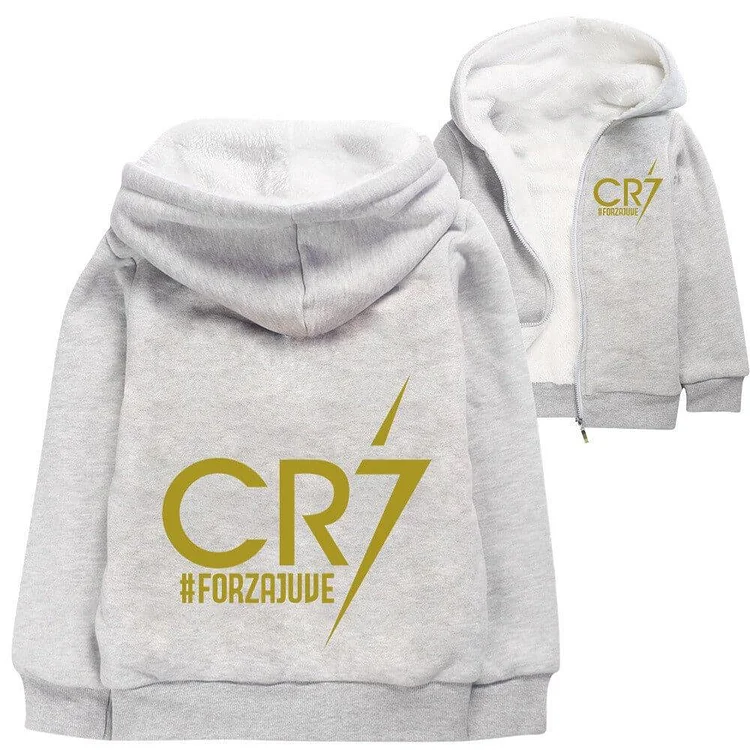 Mayoulove Cr7 Forzajuve Print Girls Boys Cotton Zip Up Fleece Lined Warm Hoodie-Mayoulove