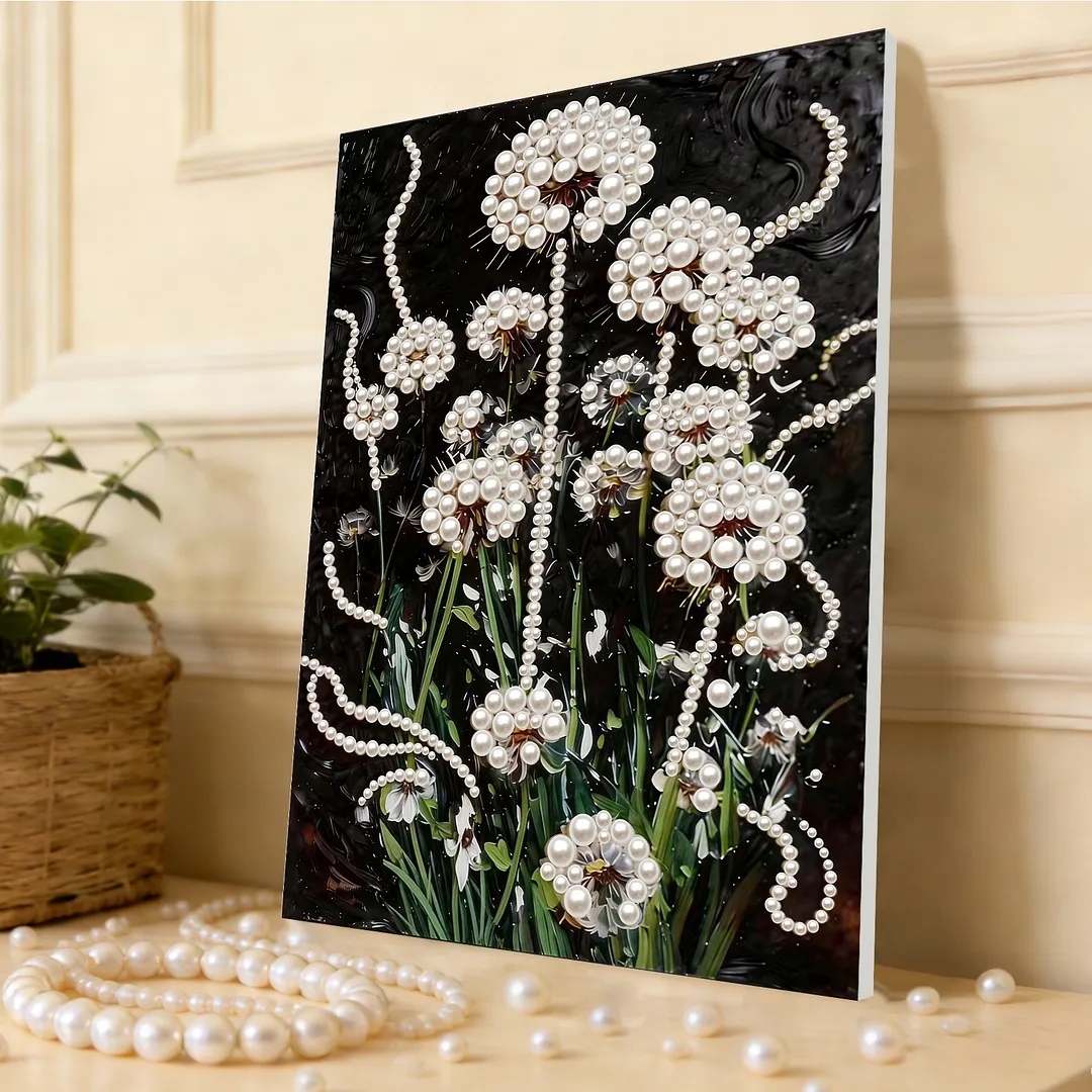 DIY Dandelion Pearl Painting Kit for Adults Beginners Gift Idea Home Wall Decor Pearl Gem Paintings Picture Arts Craft 30x40cm with Frame