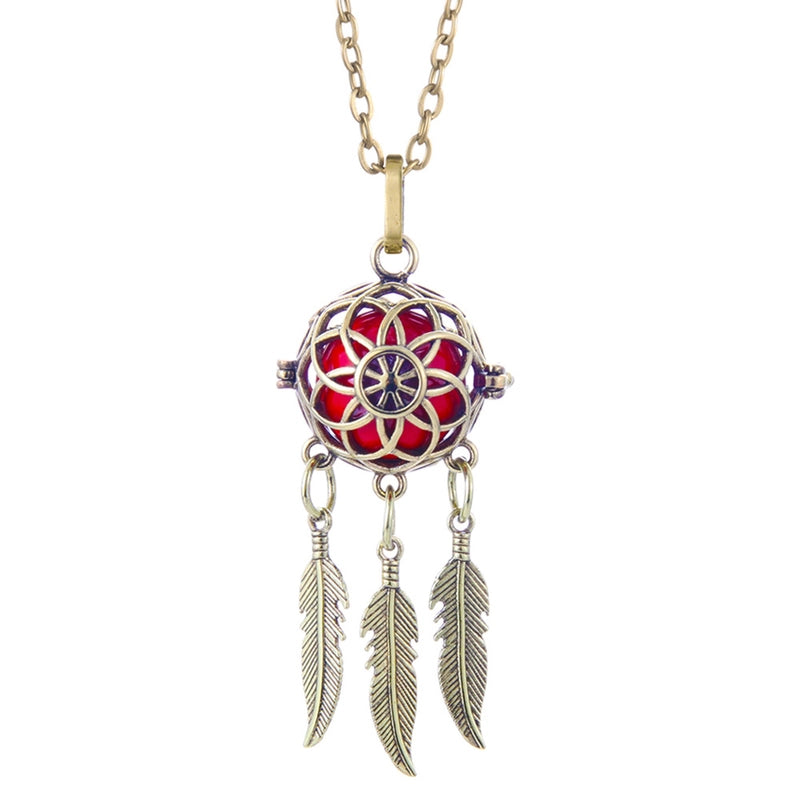 Mexican Bell Feather Tassel Necklace Music Ball Women Aromatherapy Essential Oil Diffuser Exquisite Ornament