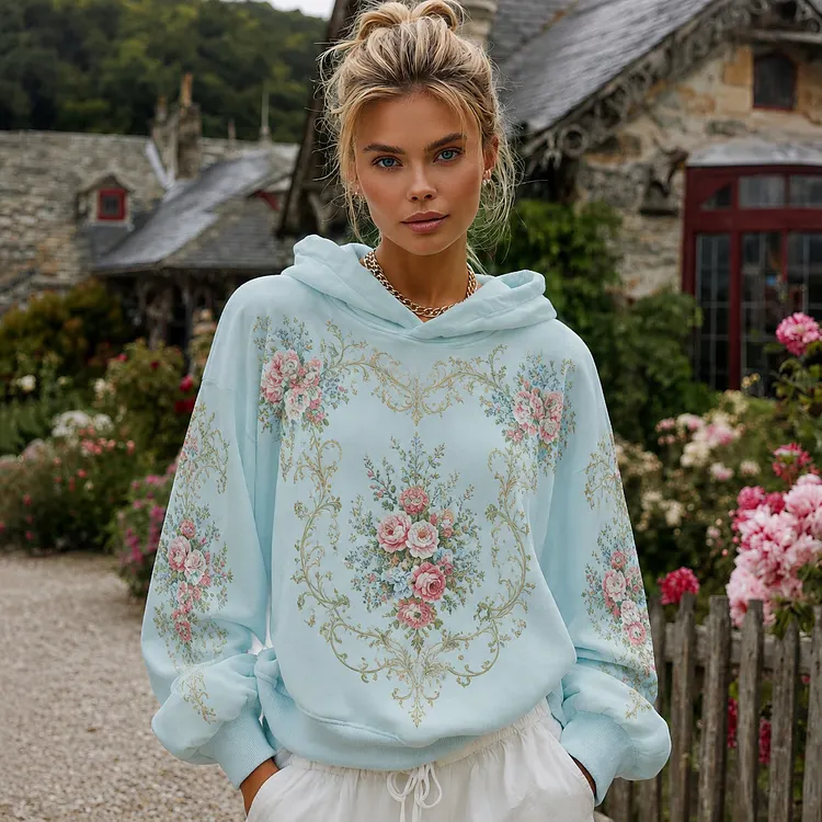 Women's Vintage Bohemian Floral Embroidered Casual Hoodie
