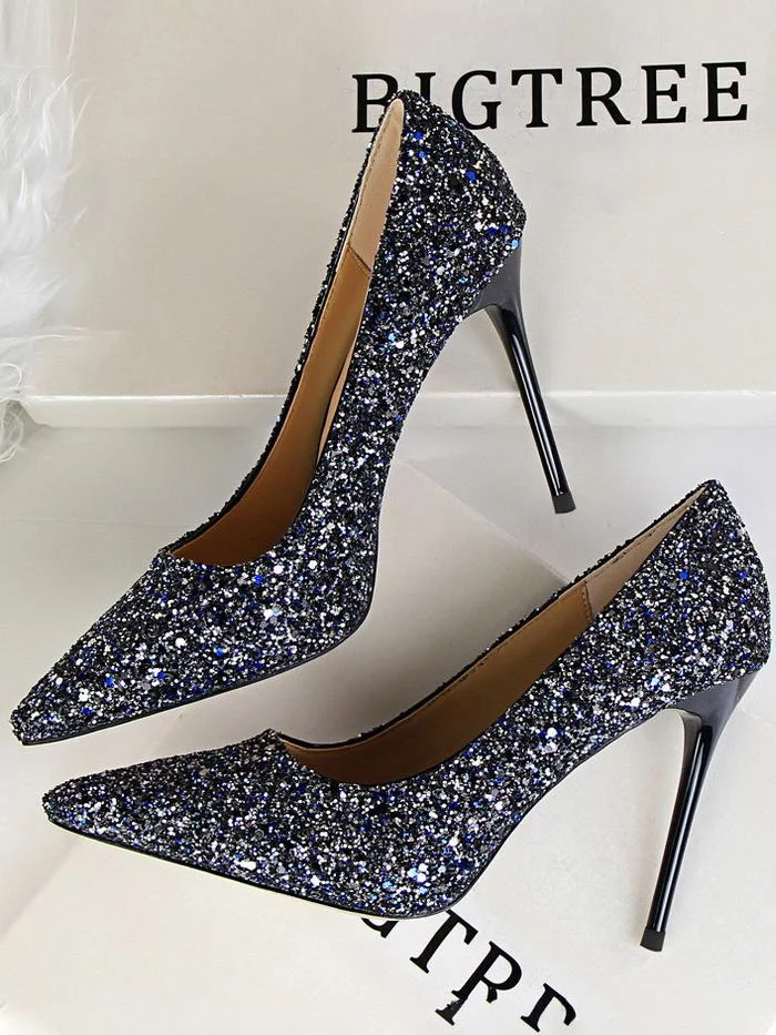 Fashion shallow mouth pointed toe sparkling sequins sexy high-heeled shoes