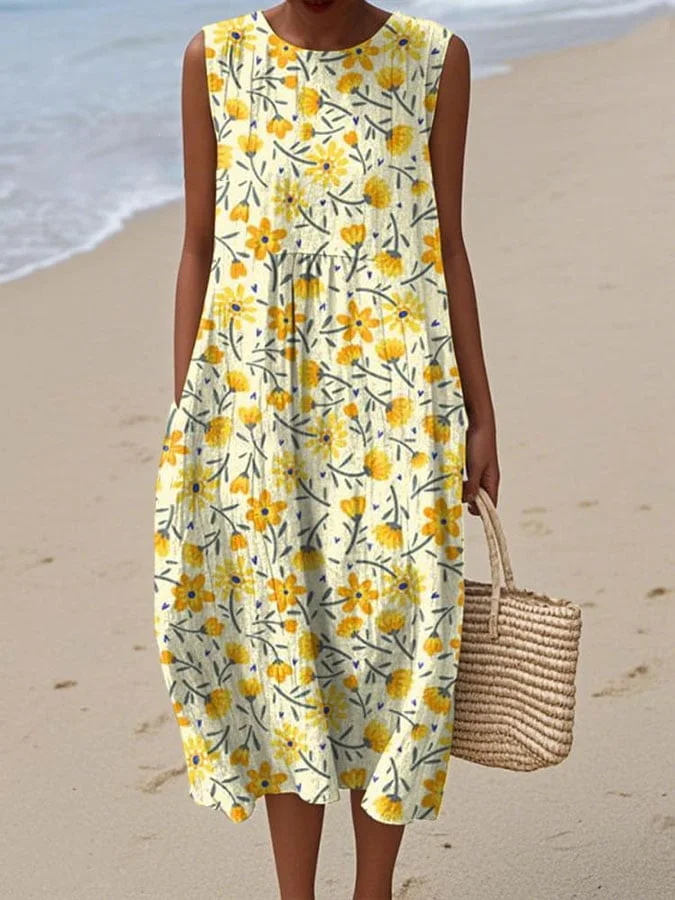 Women's Vintage Floral Print Casual Dress 