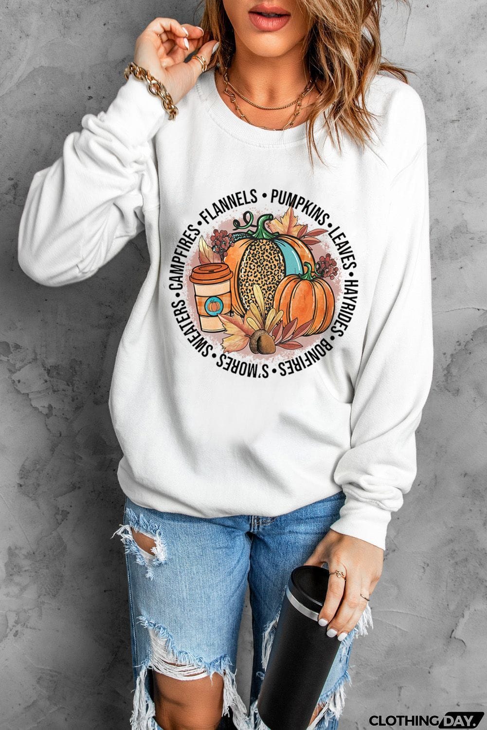 Pumpkin Letters Graphic Print Pullover Sweatshirt