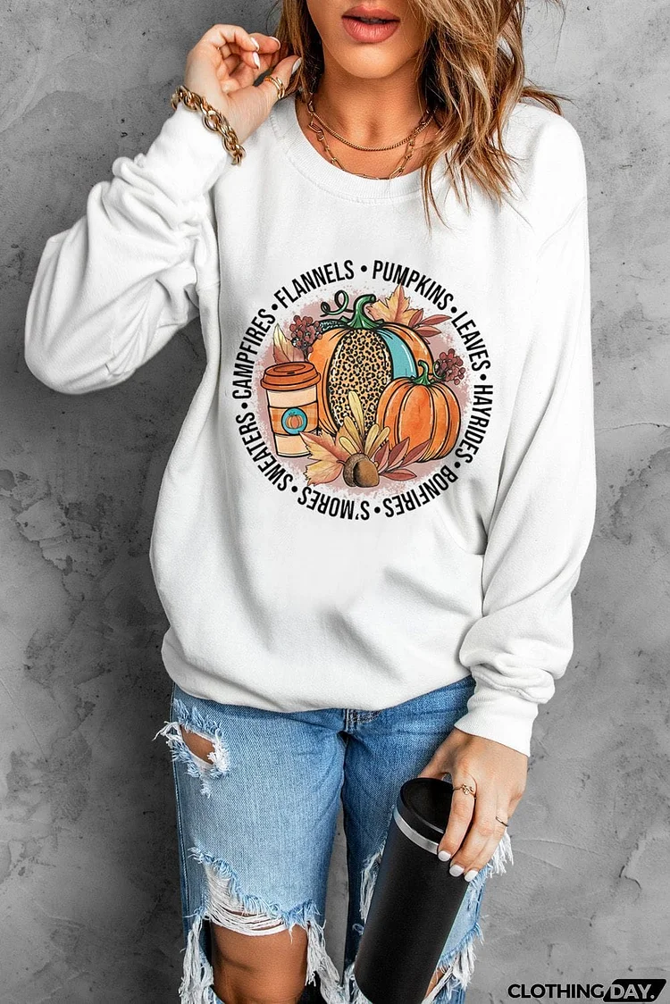 Pumpkin Letters Graphic Print Pullover Sweatshirt