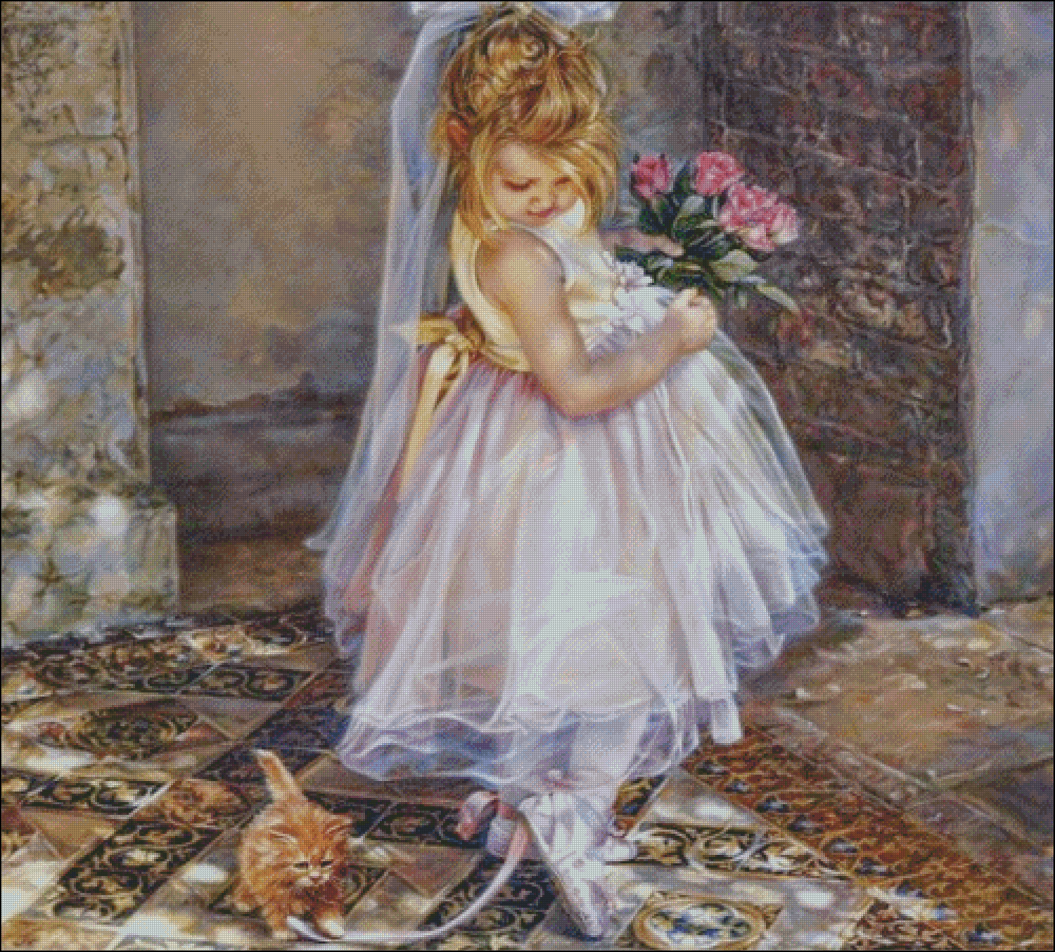 [ZZ2404-Little Girl and Orange Cat]  Painting Fairy Cross Stitch