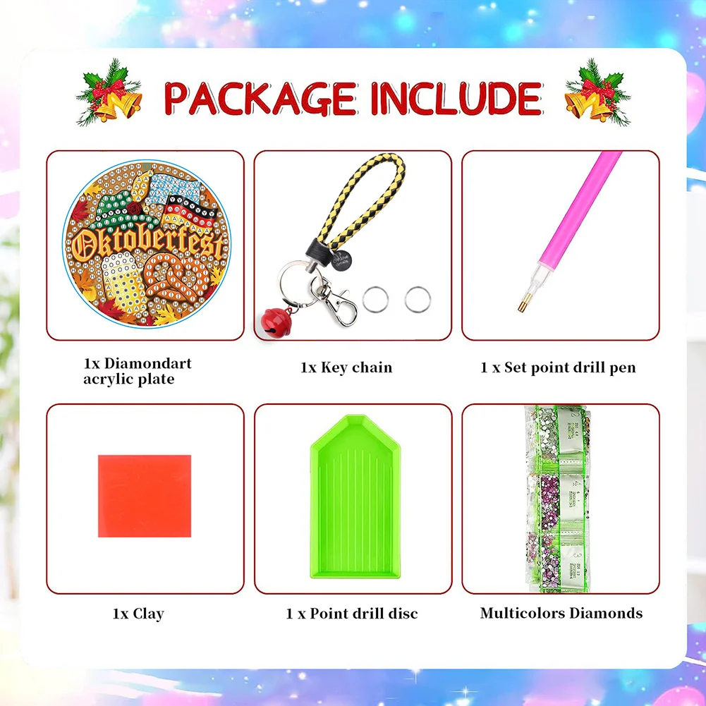 Double Sided Oktoberfest Rhinestone Painting Keychain Pendant for Party Supplies