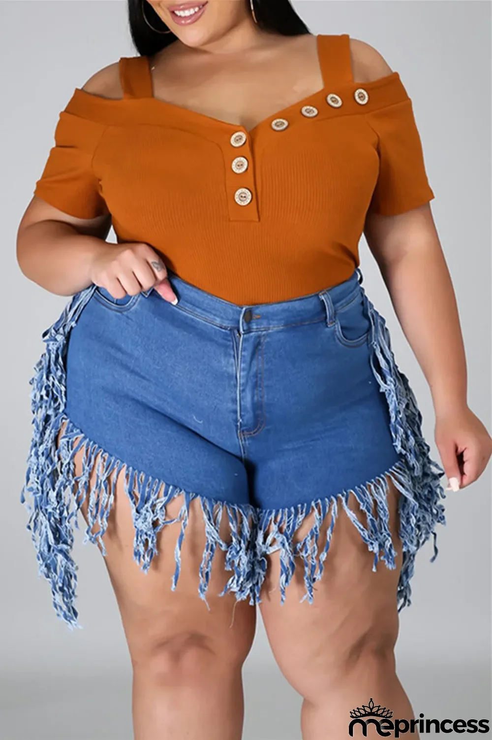 Yellow Fashion Casual Solid Tassel Plus Size Jeans