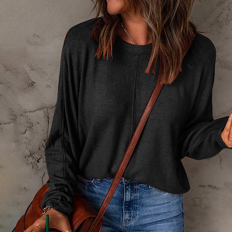 Simple Round Neck Long Sleeve Casual T-Shirt