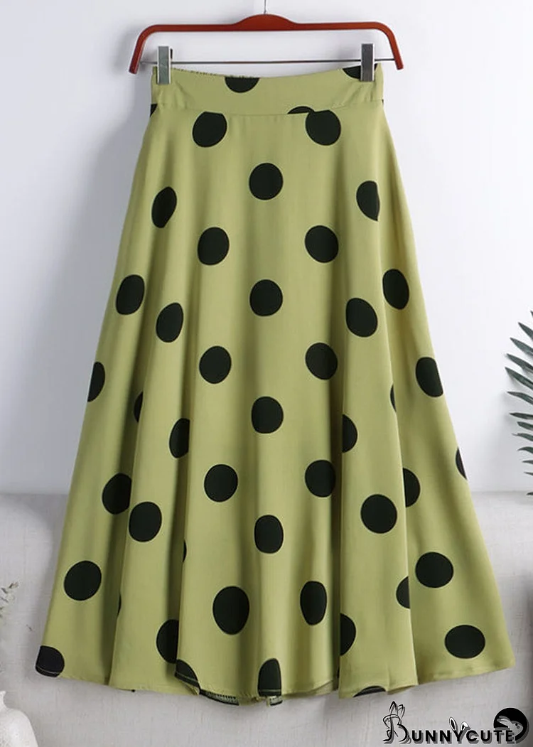 Green Dot High Waist Chiffon A Line Skirt Summer