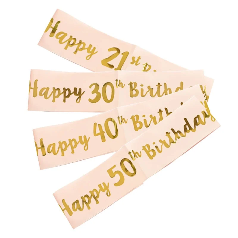 Happy Birthday 18th 30th 40th 50th Rose Gold Satin Sash Crystal Crown Tiara Adult Birthday Party Decoration Anniversary Supplies