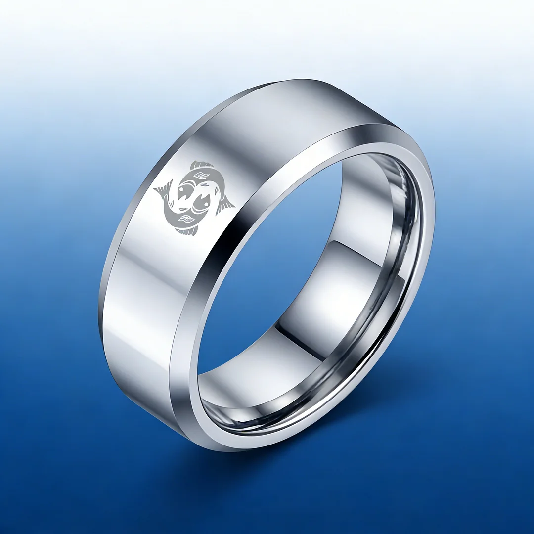 Sliver Edges and Laser Etched Wedding Bands Comfort Fit Mens Womens Sliver Pisces Tungsten Carbide Rings 4MM 6MM 8MM Width