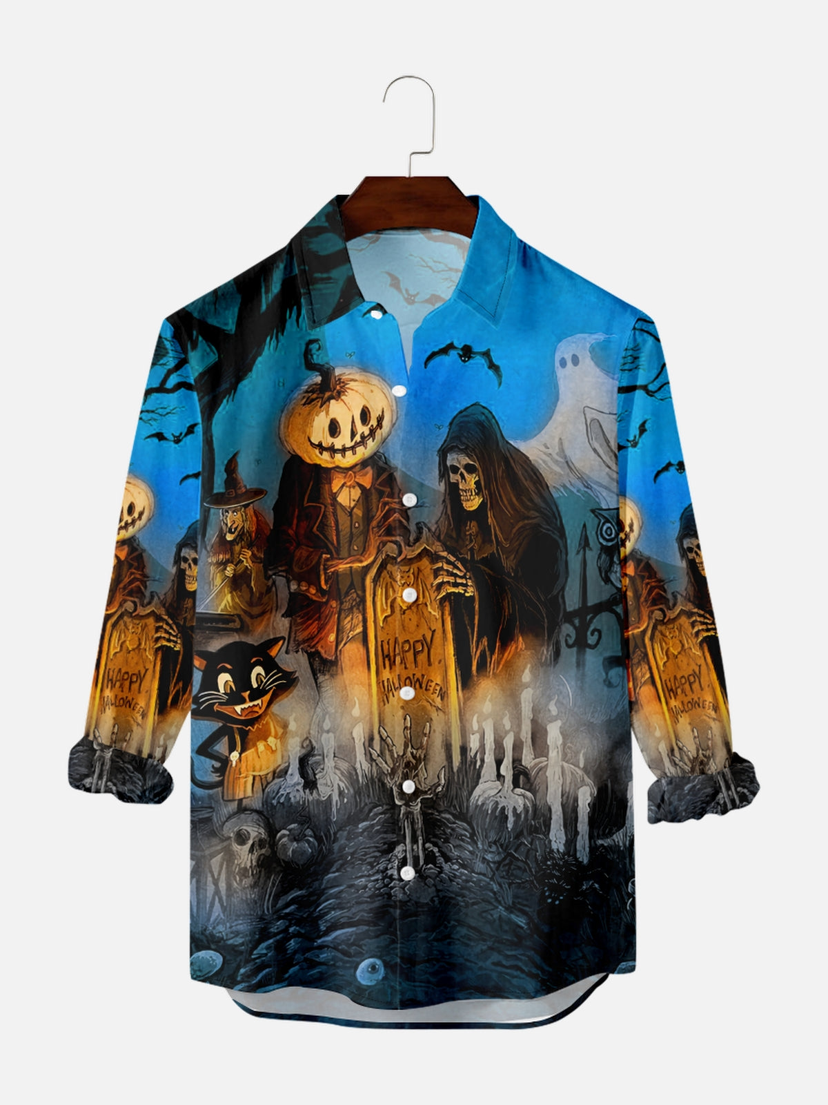 Men's Vintage Halloween Movie Poster Graphic Long Sleeve Shirt PLUSCLOTHESMAN