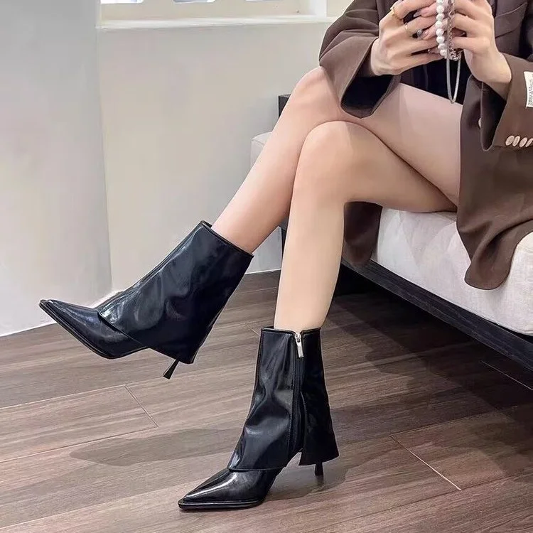 Wongn Wongn Boots Women's 2023 Autumn And Winter New Thin Heel High Heel Boots Pointed Middle Tube Side Zipper Women's Boots