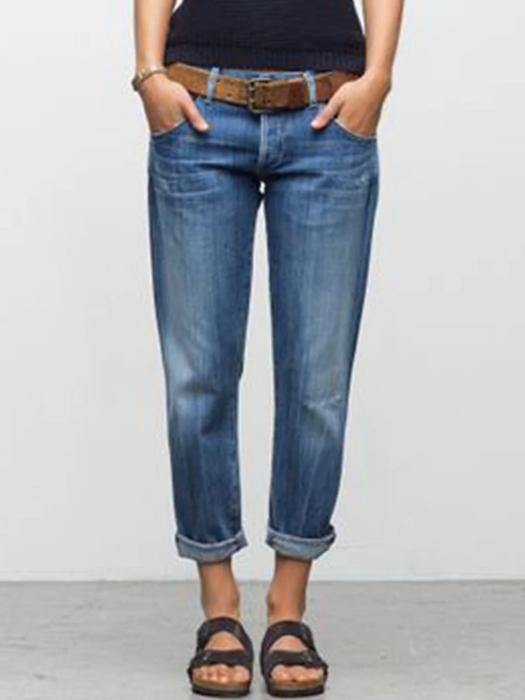 Blue Denim Washed Casual Patchwork Jeans