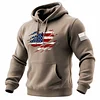 Men's Vintage American Flag Patriotic Print Pocket Long Sleeve Hoodie by Inlyline