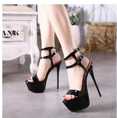 Aneikeh New 2021 Summer Fashion Sandals Sexy Open Toe 16CM High Heels Party Dress Wedding Nightclub Women Shoes Black Red 45 46