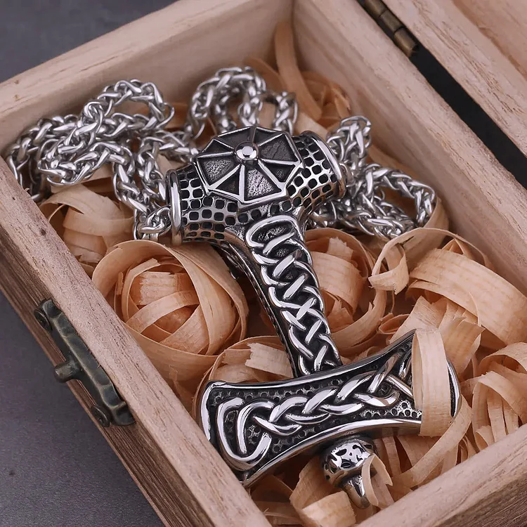 Coutureaura Celtic Endless Knot Thor's Hammer Shaped Necklace