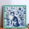 (Counted/Stamped)Blue White Porcelain Cat-11CT Cross Stitch 50*50cm