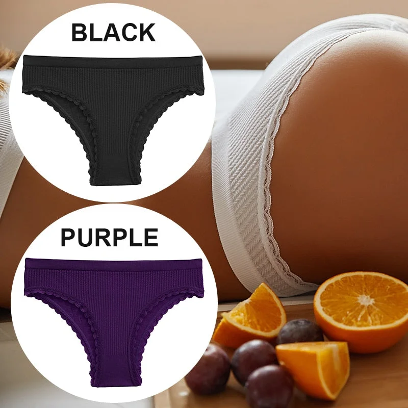 FINETOO 2PCS/Set Women Lace Seamless Sexy Panties 6 Solid Color Brazilian Panty Girl Briefs Lingerie Underpant M-2XL Underwear