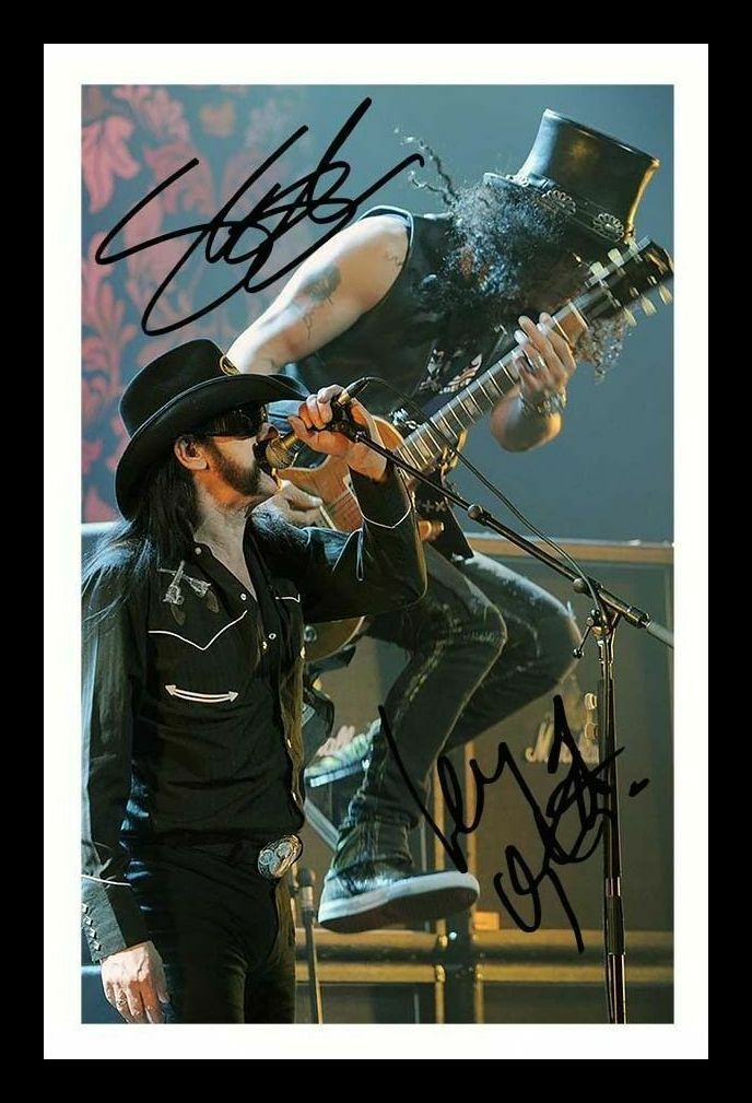 Slash & Lemmy Autograph Signed & Framed Photo Poster painting