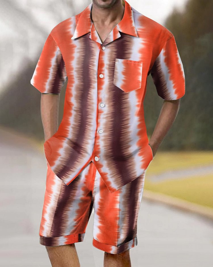 Casual Men's Short Sleeve Suit Men's Striped Print
