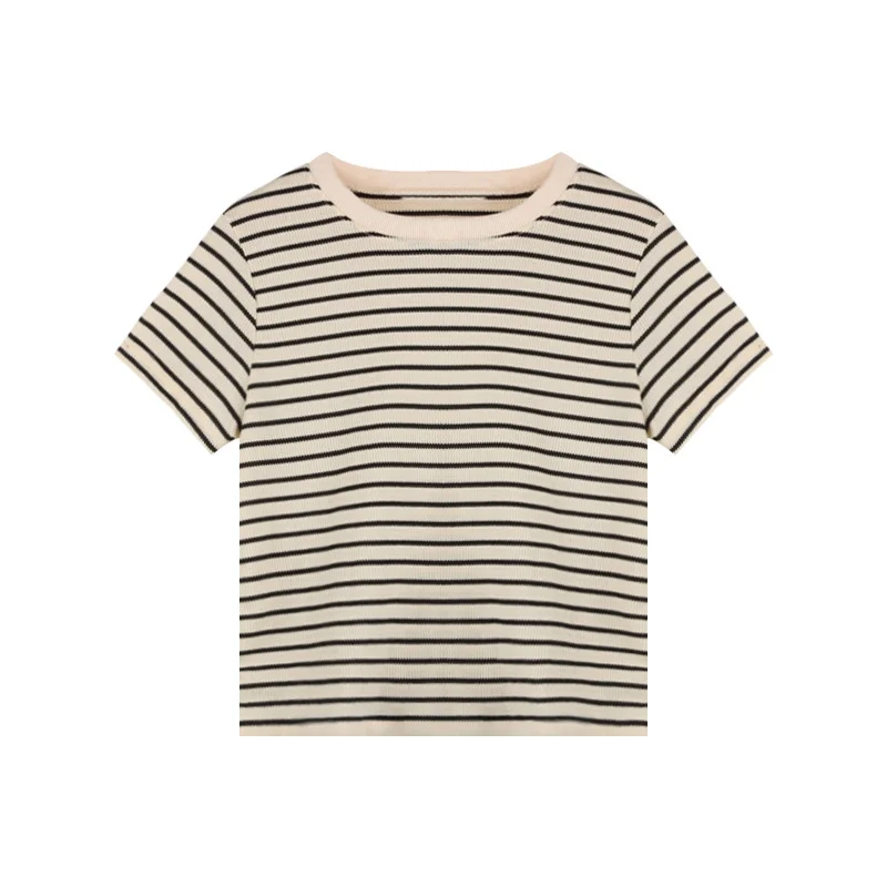 Brownm Brownm Striped Short-Sleeved T-Shirt Women's Design Sense Round Collar Bottom Shirt 2024 Summer Loose Casual Student Coat Tide