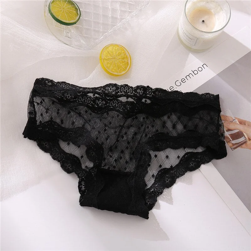 Women Sexy Lace Lingerie Low-waisted Pantys Embroidery Thong Transparent Underpants Hollow out Underwear Female G String M-XL