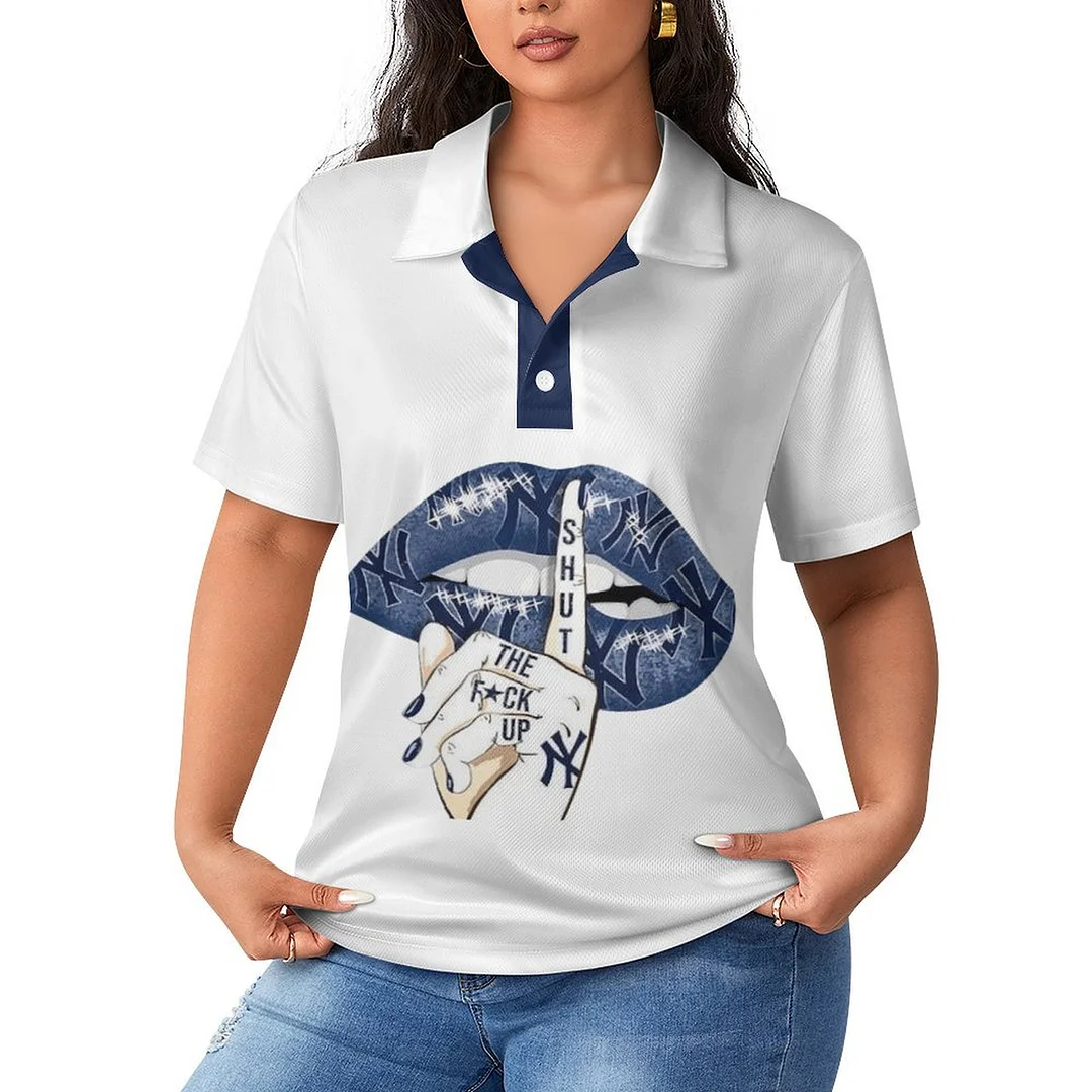 Casual Polo-Shirt Short Sleeve Tops  for Women Printed with Patterns,Blue