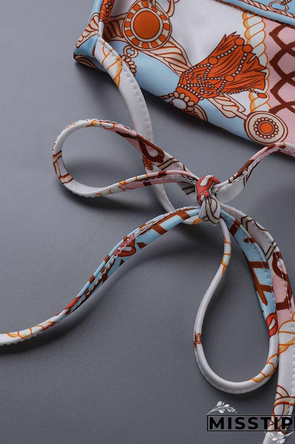 Orange Fashion Print Backless Strap Design Halter Sleeveless Two Pieces