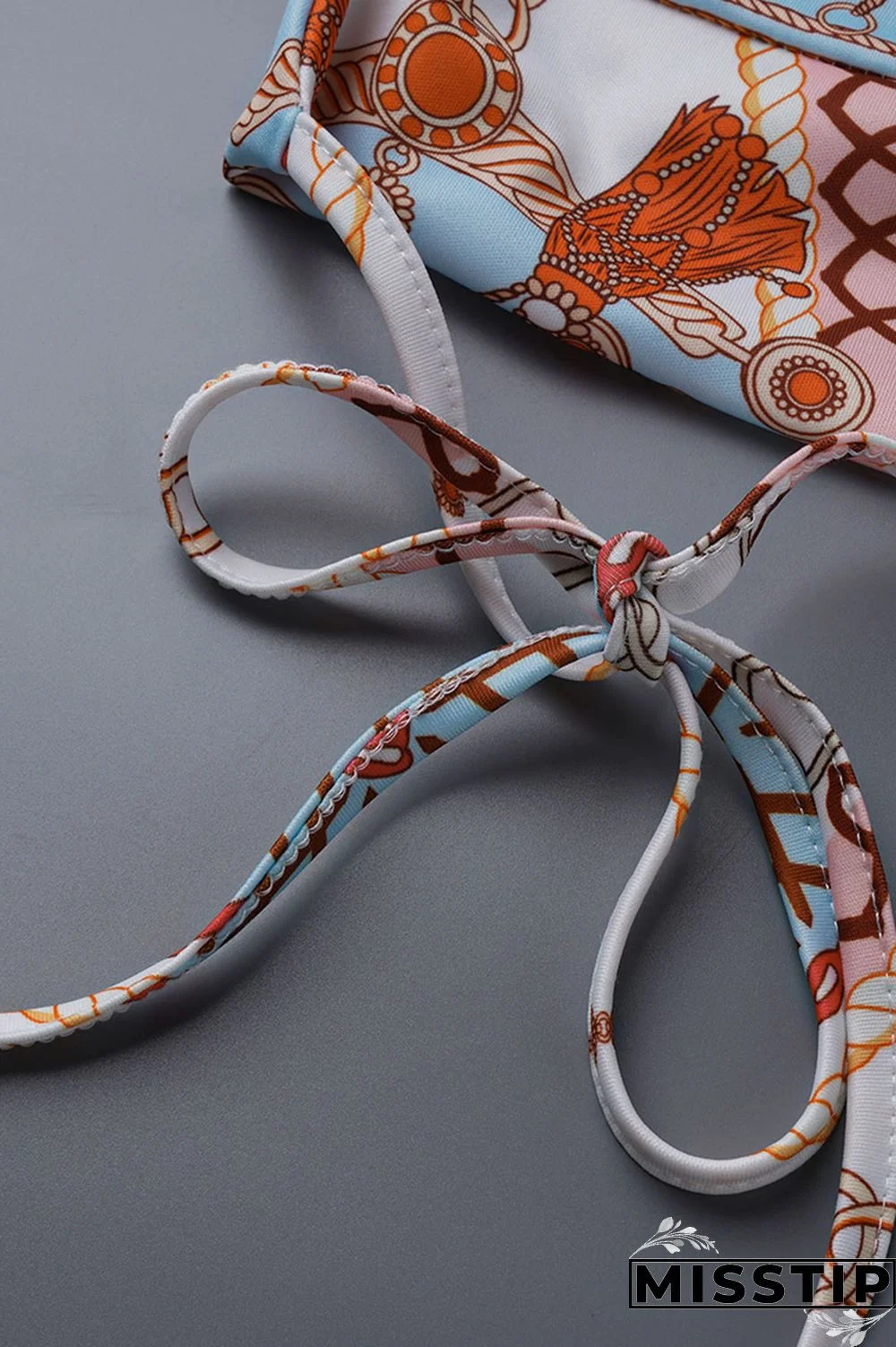 Orange Fashion Print Backless Strap Design Halter Sleeveless Two Pieces